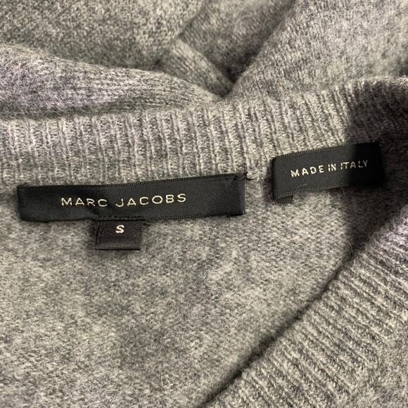 MARC JACOBS Size S Grey Heather Knit Wool Cashmere V-Neck Sweater - Picture 4 of 6